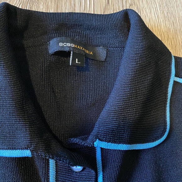 BCBG Cardigan Black Blue Trim Long Bell Vented Sleeve Knit Sweater Women's Large - Picture 3 of 5